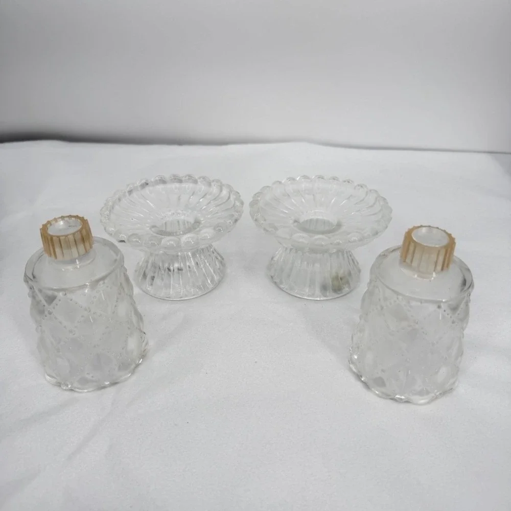 PartyLite Quilted Crystal Pair Votive Candle Holder Set w/ Box Vintage Decor